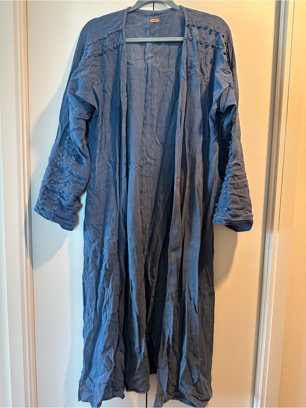 Caravana Blue Handwoven Cotton Duster Robe Long Open Kaftan Cover Up